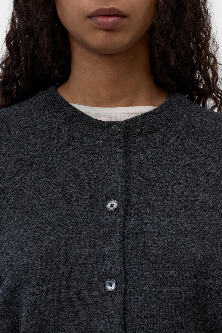 Crew neck cardigan knitted Black Melange