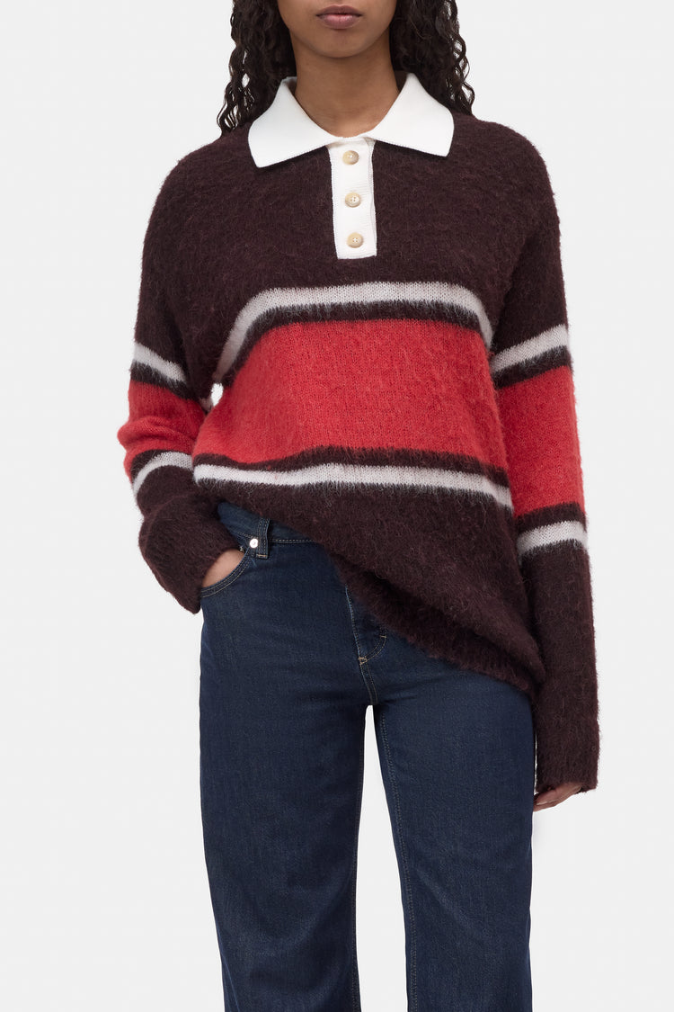 C96926 Polo rugby stripe Brown/red