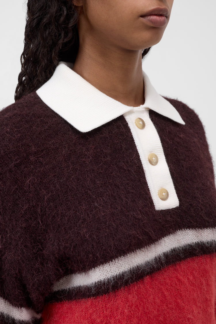 C96926 Polo rugby stripe Brown/red