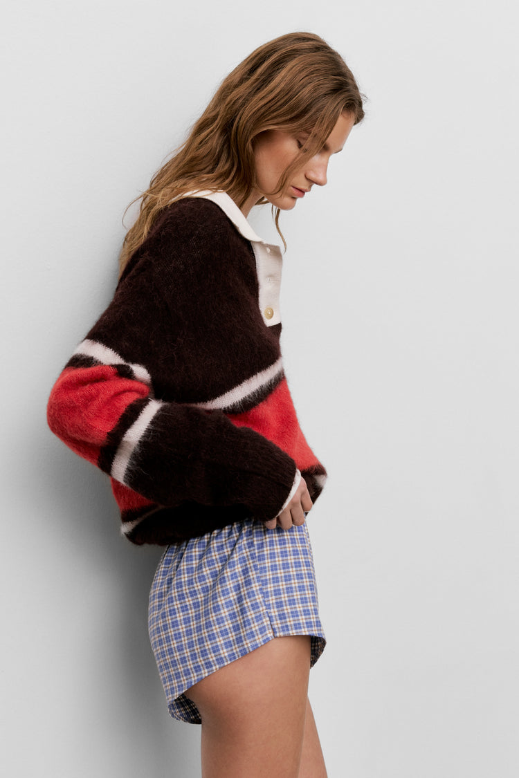 C96926 Polo rugby stripe Brown/red