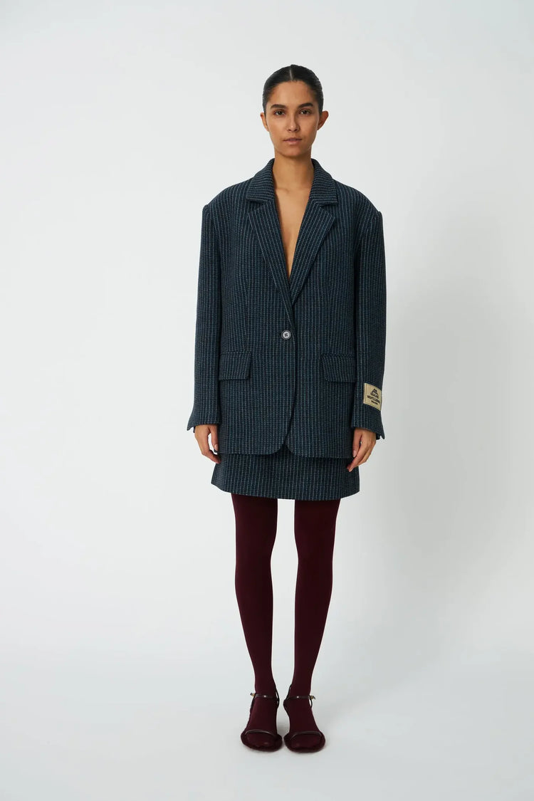 Checked oversized wool blazer Blue checks