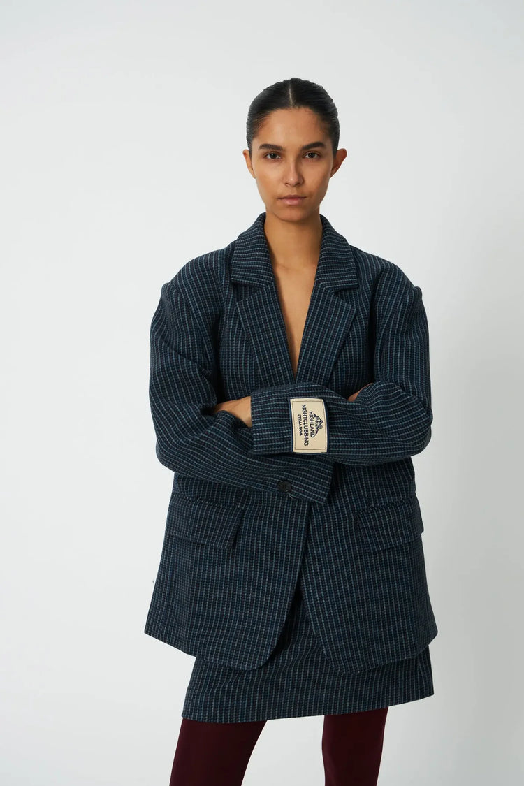 Checked oversized wool blazer Blue checks