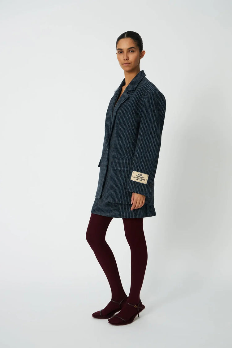 Checked oversized wool blazer Blue checks