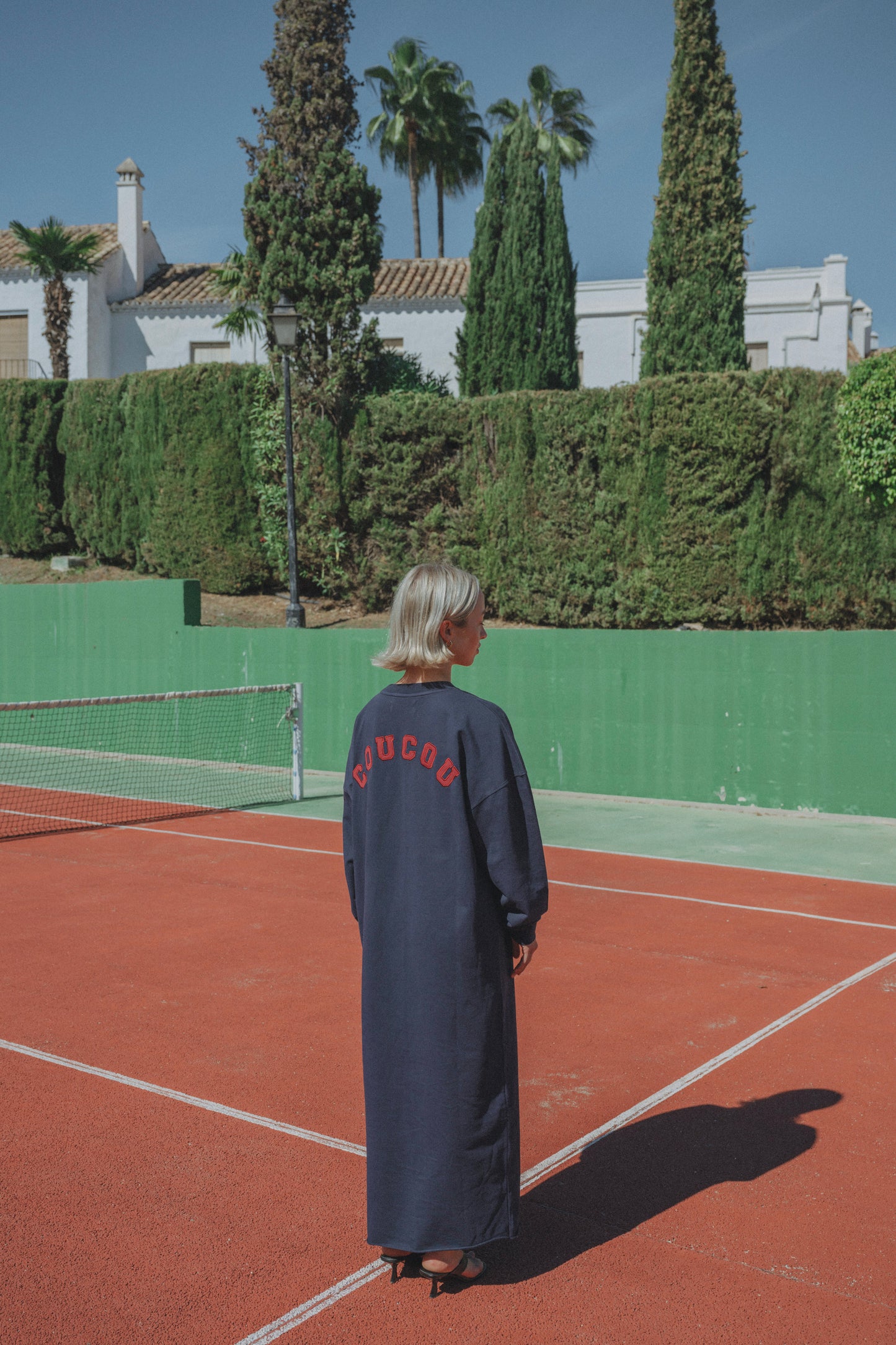 Baguette sweater dress Navy with bordeaux letters