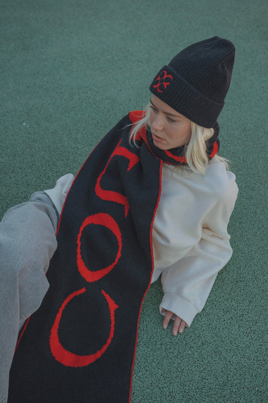 Willow scarf Navy with red coucou logo