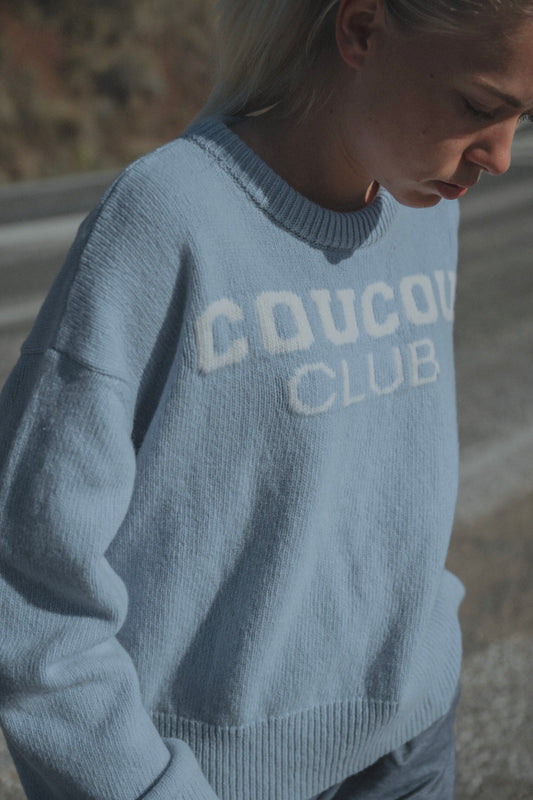 Macaron knitwear pull Light blue coucou club print