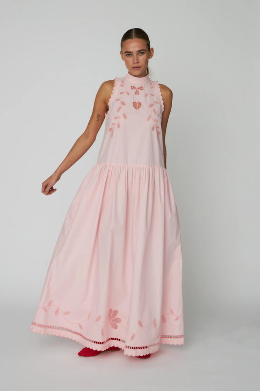 Embroidery Anglaise Sleeveless Maxi dress Pink
