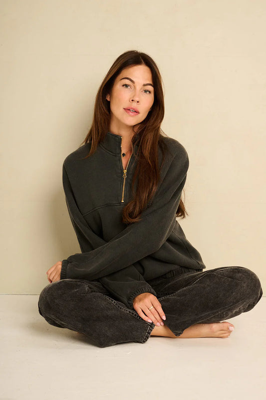 Zipped Sweater Uni Dark Grey