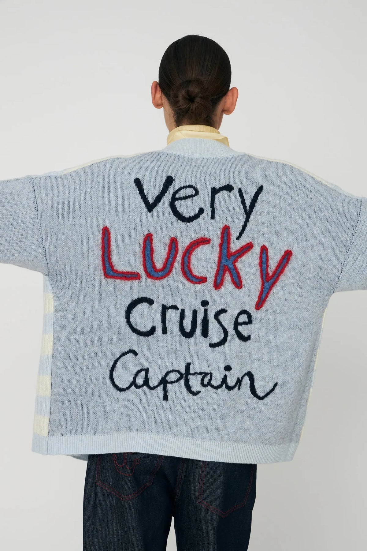 Cardigan wool licht blauw/beige