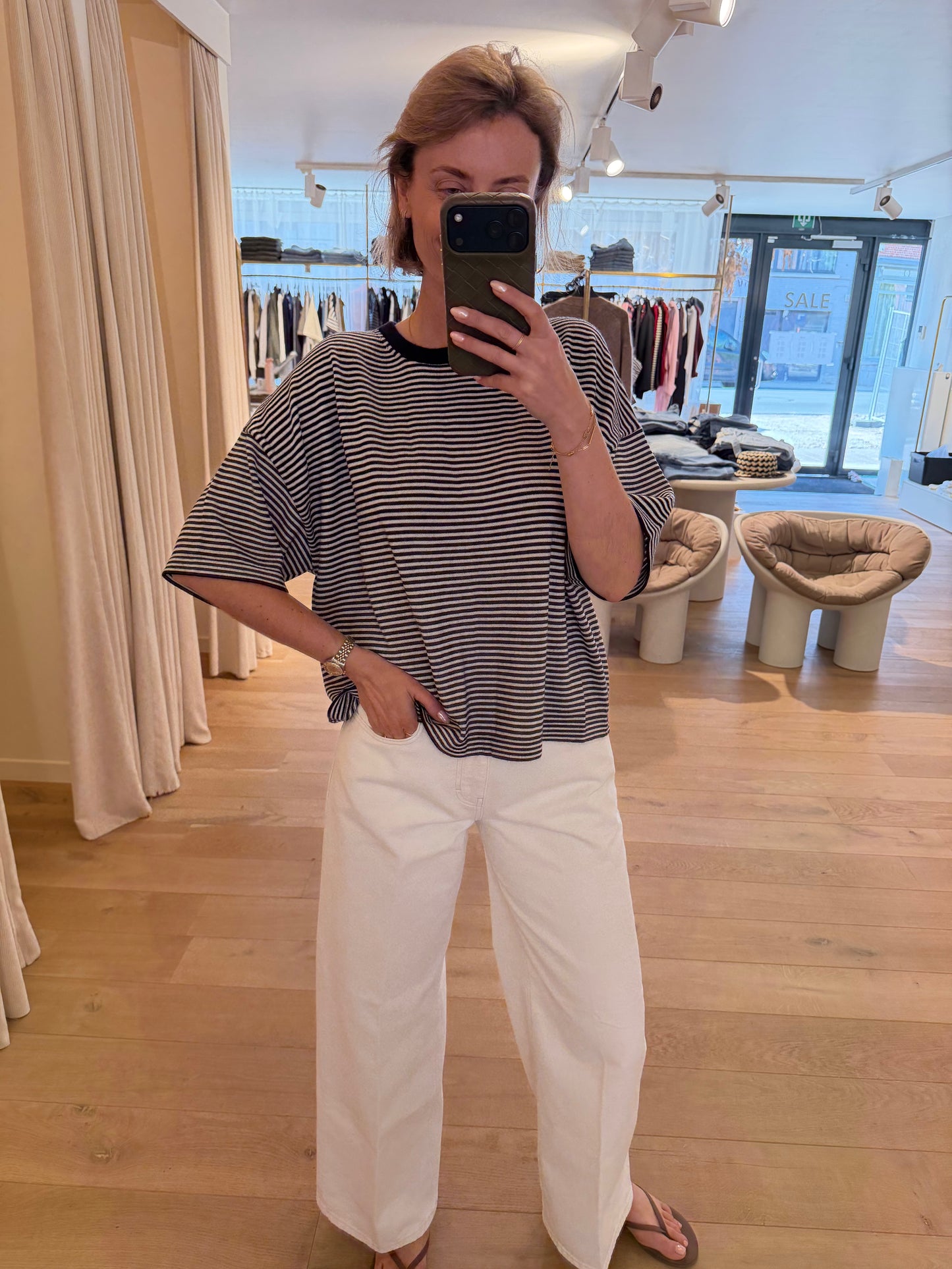 Nina Cashmere Tee stripes Navy/white