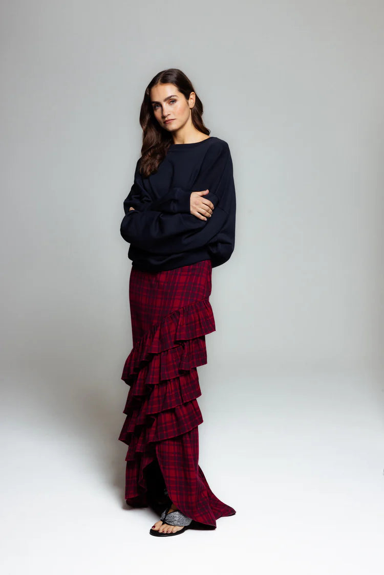 Fran Skirt Red/Wine Check