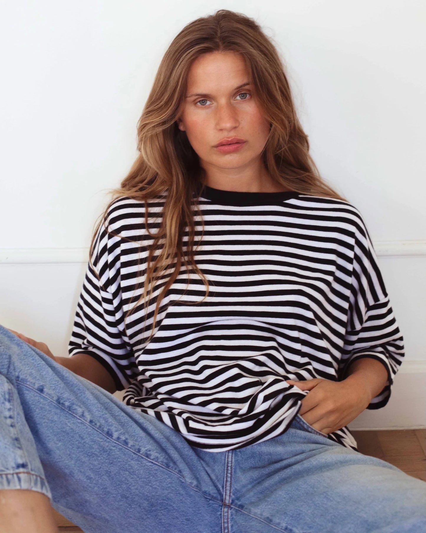 Striped Tee Cotton Cashmere Navy