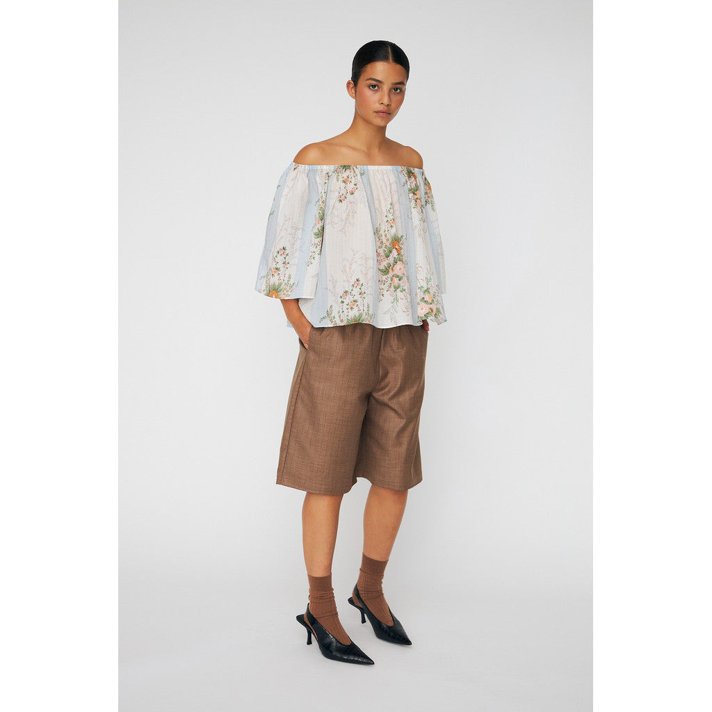 Loose Blouse with drop Shoulders Creme Multicolour Flowers