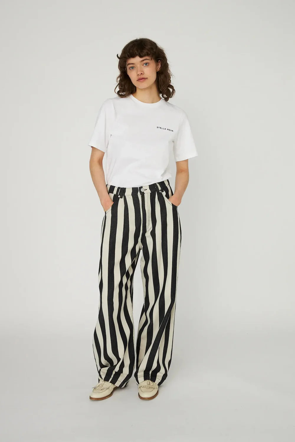 Striped Baggy Low-Waist pants Black/white