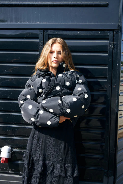 Valenciacras puffer jacket Black white dot