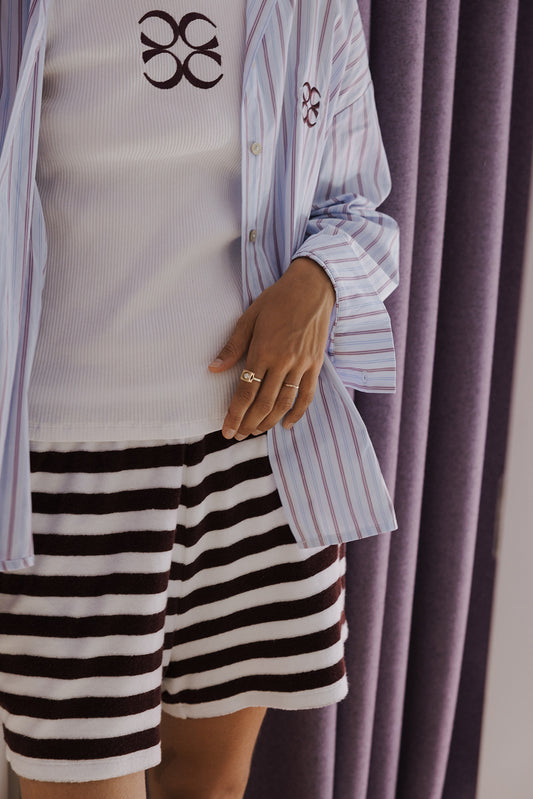 Jackie Short Burgundy Stripes