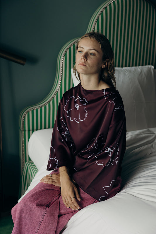 Martini Blouse Bordeaux / Blue Flowers