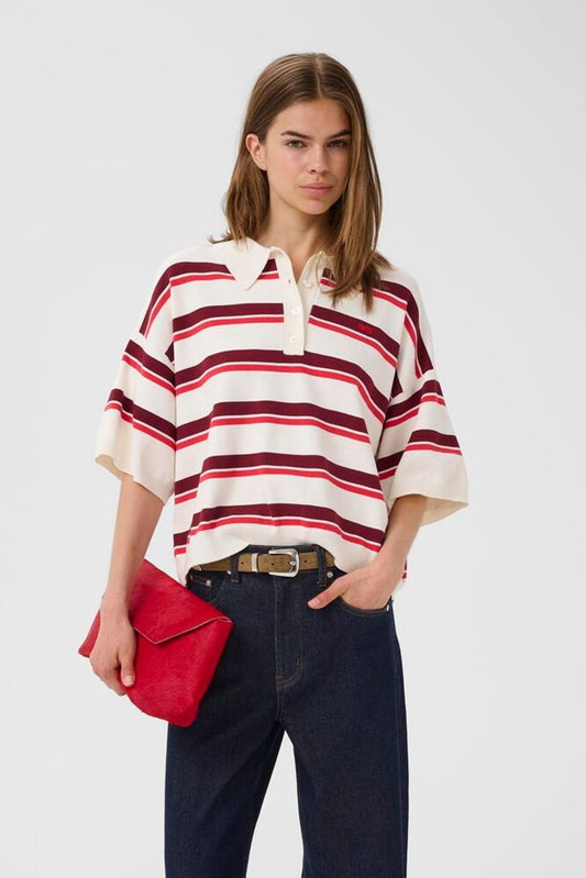 Taia ss Polo Pullover Burgundy multi