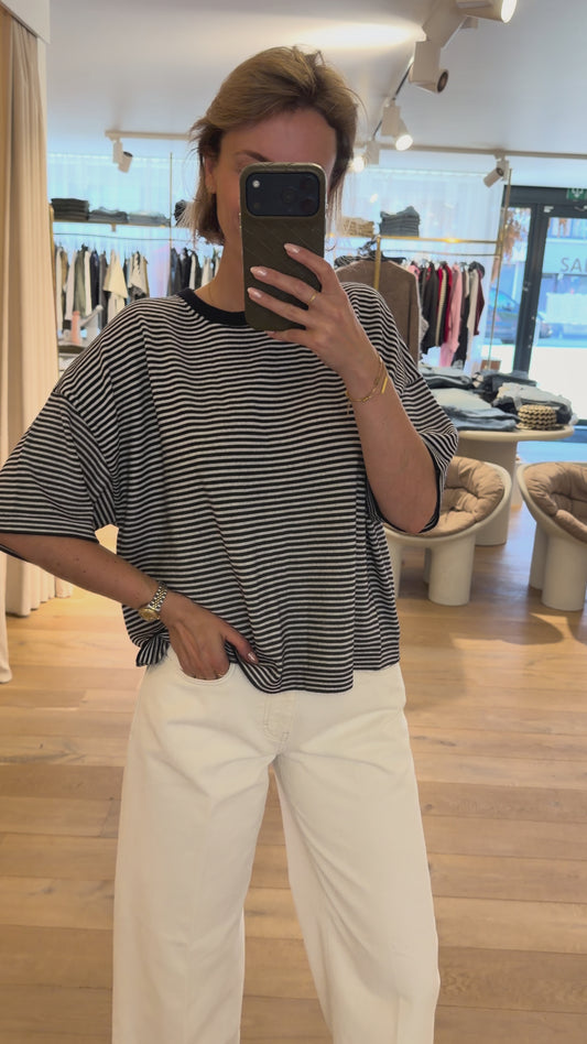 Nina Cashmere Tee stripes Navy/white