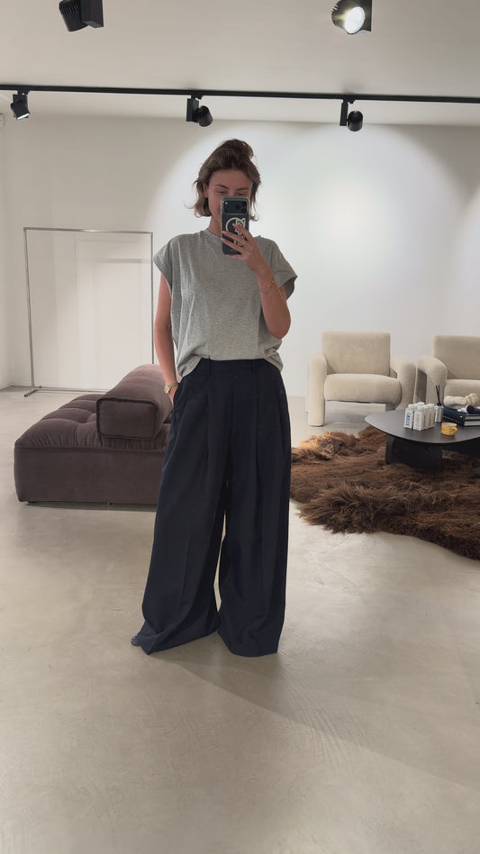 Wide Leg technical wool trousers Night Blue